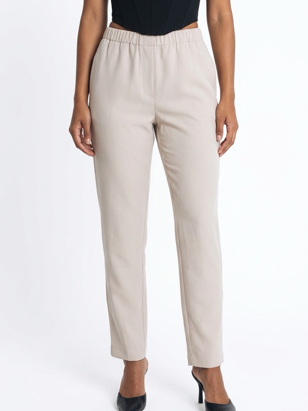 SAMSOE SAMSOE | Hoys Beige Elastic-Waist Straight-Leg Pants Women’s Size XL